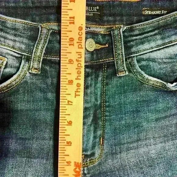 Judy Blue Straight Fit Distressed Denim Jeans Size 3 / 26 Dark Wash Stretchy - Picture 6 of 7